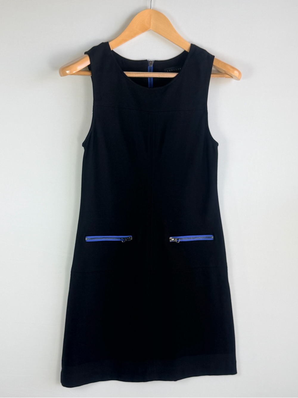 Sanctuary Black Shift Mini Dress Blue Zipper Pockets Size Small